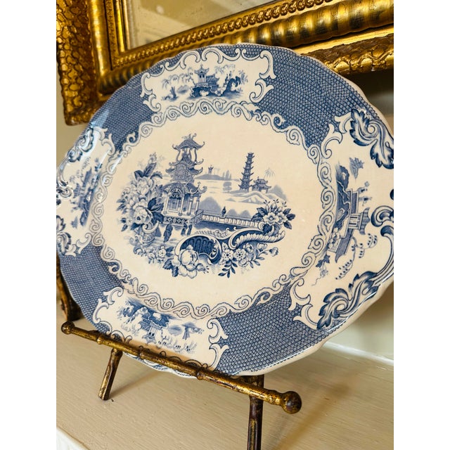Vintage Transferware Platter, Blue and White For Sale - Image 4 of 6