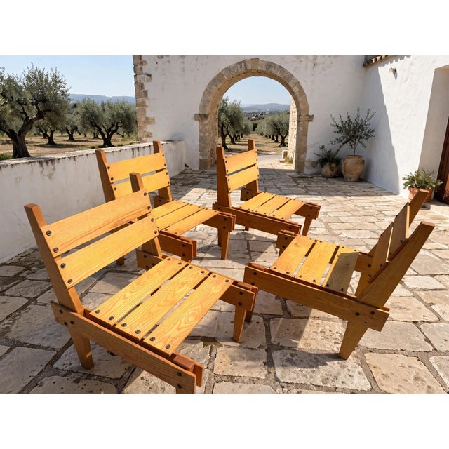 Wood Vintage Brutalist Wooden Armchairs, 1960s, Set of 4 For Sale - Image 7 of 8