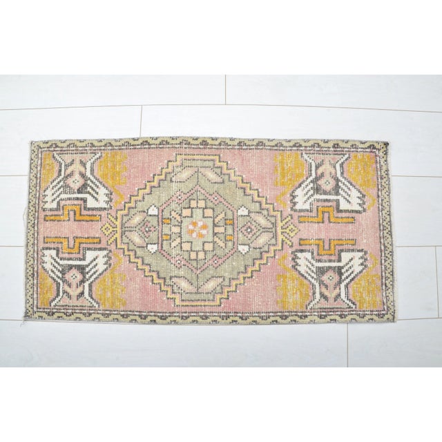 1960s Handmade wool and cotton rug in Turkish Anatolian Small Rug, Vintage Doormat Rug, Turkish Vintage Decorative Rug,...