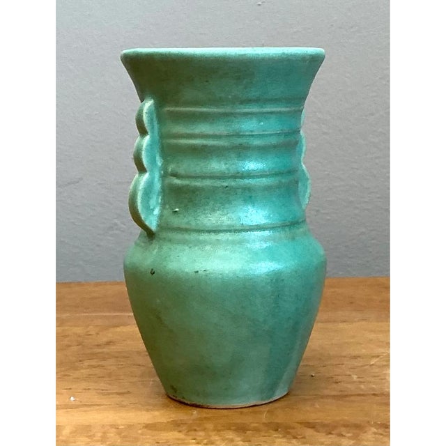 Mid-Century Modern Vintage Turquoise Ceramic Pottery Vase For Sale - Image 3 of 12