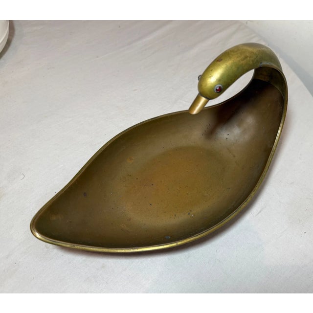 Metal Antique Handmade Copper Brass Mexican Figural Centerpiece Dish Bowl Swan Bird For Sale - Image 7 of 11