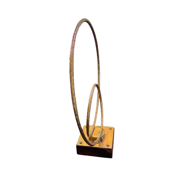 Contemporary Modern Organic Hammered Metal Double Ring Sculpture on Wood Base For Sale - Image 3 of 7