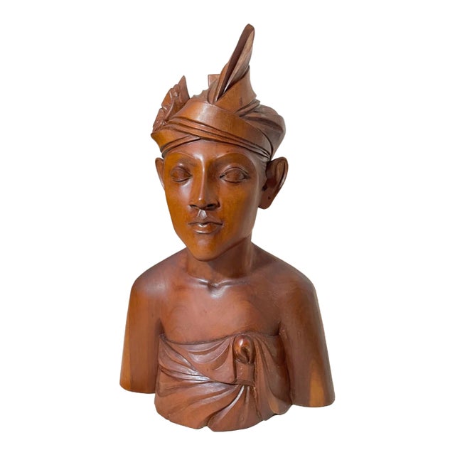 1930s Carved Balinese Indonesian Bali Woman Lady Bust Wood Carving Sculpture For Sale