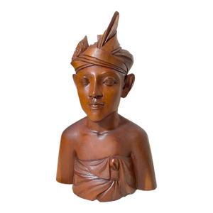 1930s Carved Balinese Indonesian Bali Woman Lady Bust Wood Carving Sculpture