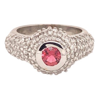 Diamond Tourmaline Ring 1.29 Tcw 14k White Gold Certified, Size 6.25 For Sale