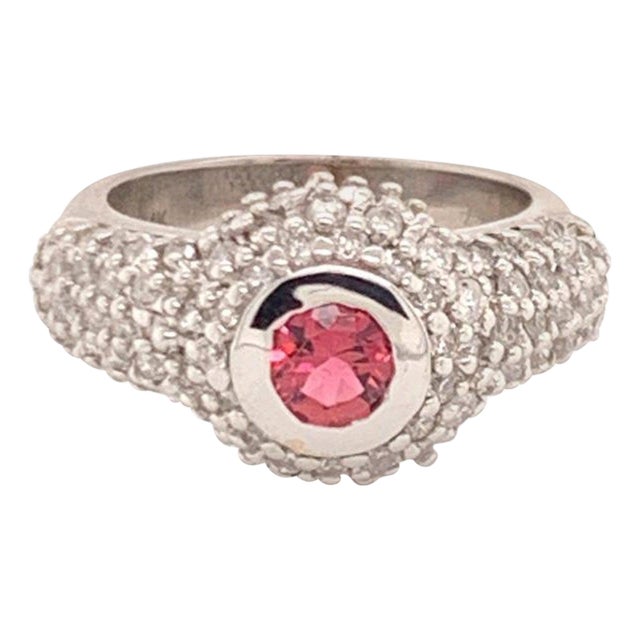 Diamond Tourmaline Ring 1.29 Tcw 14k White Gold Certified, Size 6.25 For Sale