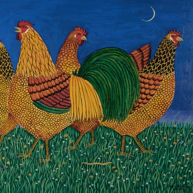 Vintage Painting of Roosters by Sara Barnes For Sale In West Palm - Image 6 of 14