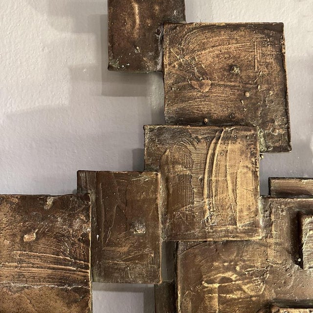 Dutch Brutalist Textured Bronze Wall Relief, 1960s For Sale - Image 4 of 9