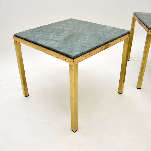 1970s Vintage French Brass Side Tables with Marble Tops, 1970, Set of 2 For Sale - Image 5 of 8