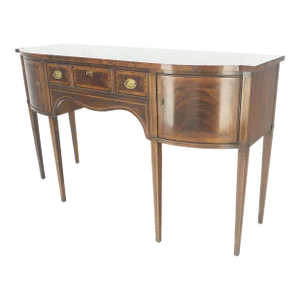 Banded and Pencil Inlayed Mahogany Bow Front Federal Sideboard Brass Hardware