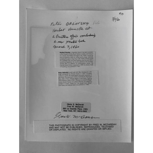 American Fred McDarrah, Signed Silver Gelatin Photograph Peter Orlovsky, Herbert Huncke Beatnik Photo For Sale - Image 3 of 5
