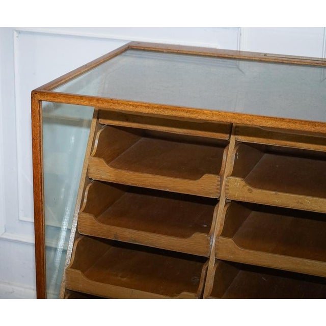 Antique Victorian English Oak Haberdashery Shop Counter with Glass Panels, 1920s For Sale - Image 3 of 18