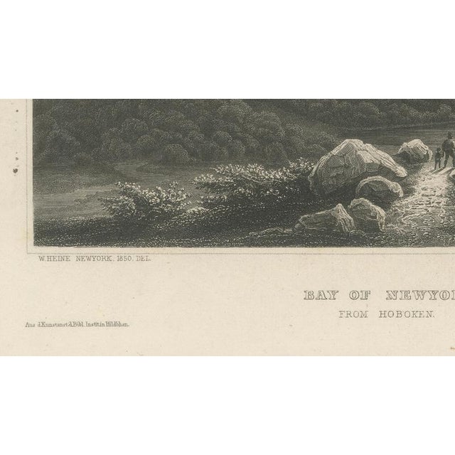 Paper W. Heine, Bay of New York from Hoboken Antique New York Harbor, 1850, Engraving For Sale - Image 7 of 10