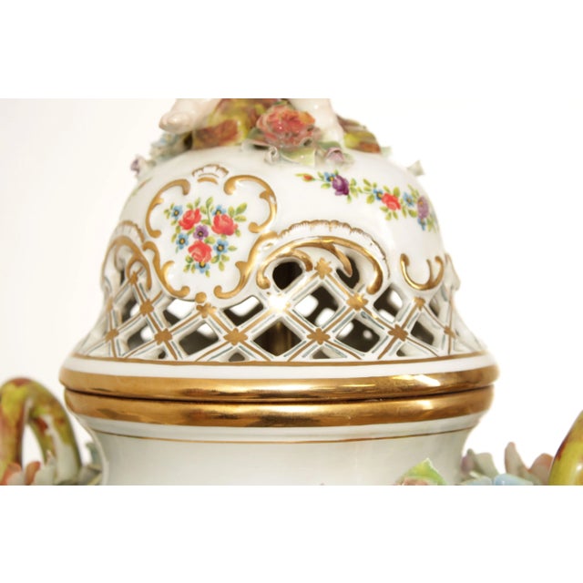 Metal Antique Rococo Revival 20th Century Porcelain Decorative Potpourri Urn For Sale - Image 7 of 13
