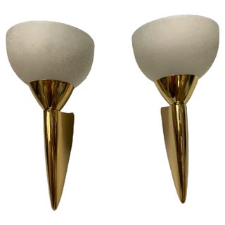 Murano Glass Brass Sconces, 1980s, Set of 2 For Sale