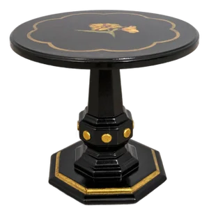 Small Black & Gold Italian Style Floral Paint Decorated Pedestal Table