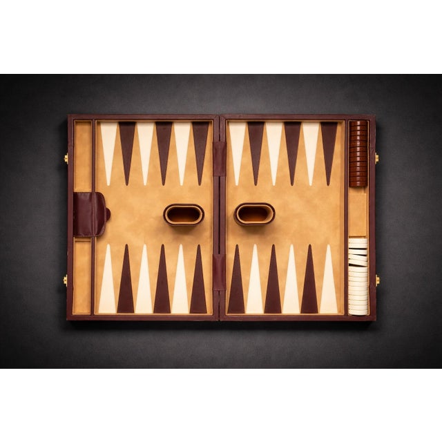 Vintage Leather Travel Backgammon Set With Suede Inlay — Complete Attache Case Game Set, 18" For Sale - Image 4 of 5