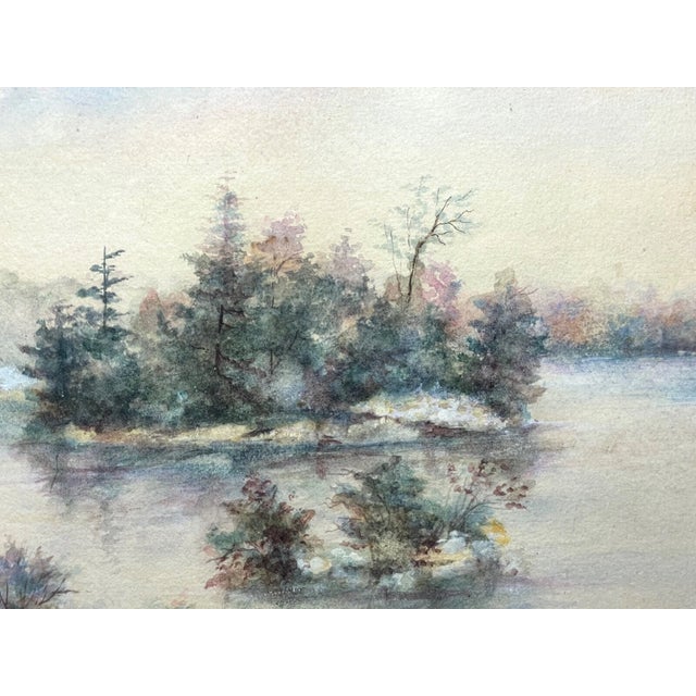 Antique 19th Century Orig ZHR Winter River Watercolor Realism Landscape Painting For Sale - Image 4 of 11