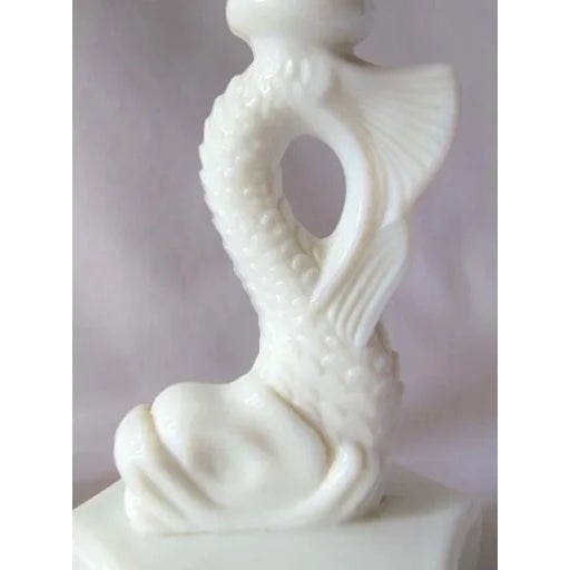 Vintage Westmoreland White Milk Glass Dolphin Serpent Koi Fish Candlesticks-Set of 2 For Sale In Dallas - Image 6 of 7