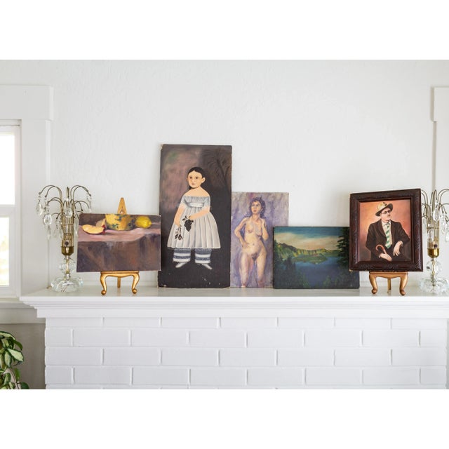 Reproduction oil painting of a 19th century 'Portrait of a Girl' in the American Primitive School style. The original...