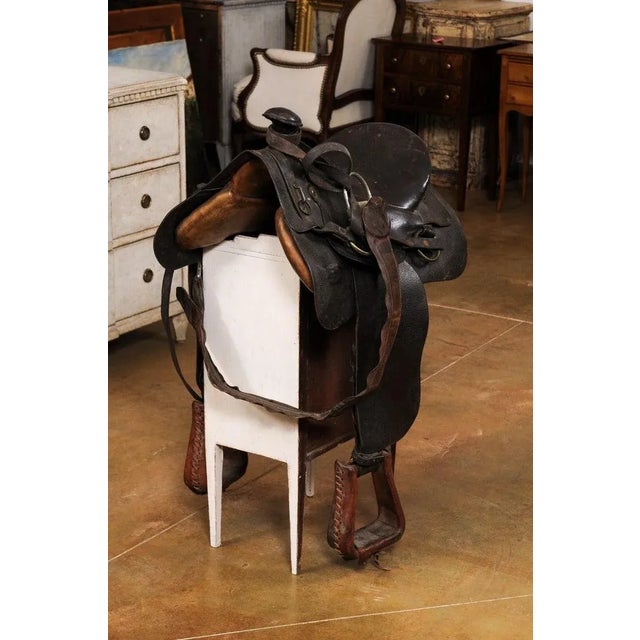 Vintage American Western Style Leather Saddle with Weathered Patina For Sale - Image 11 of 12