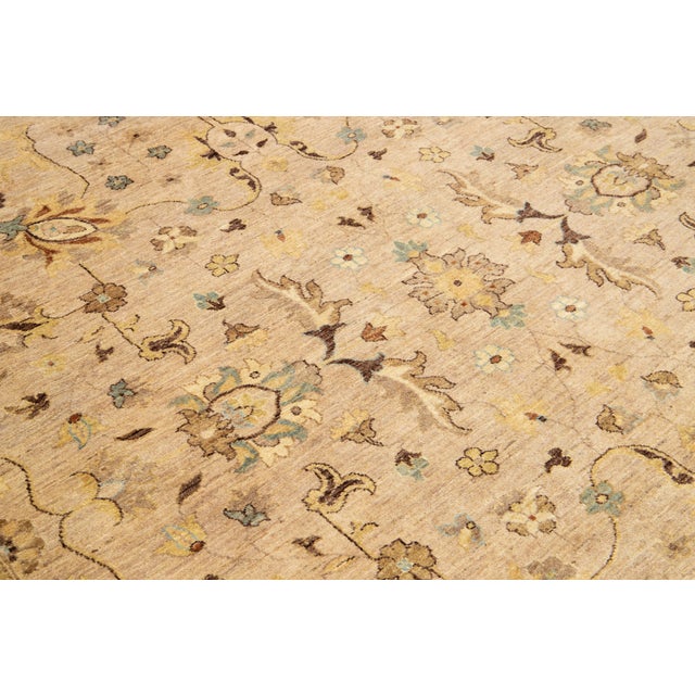 Textile Beige Handmade Modern Oushak Wool Rug With Floral Motif For Sale - Image 7 of 11