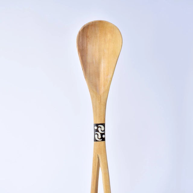 African Olivewood Serving Spoon Set With Bone Inlay Kenya For Sale - Image 3 of 12