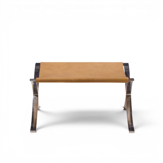 Metal Mies Van Der Rohe for Knoll Mid Century Barcelona Stool With Cowhide Sling For Sale - Image 7 of 10