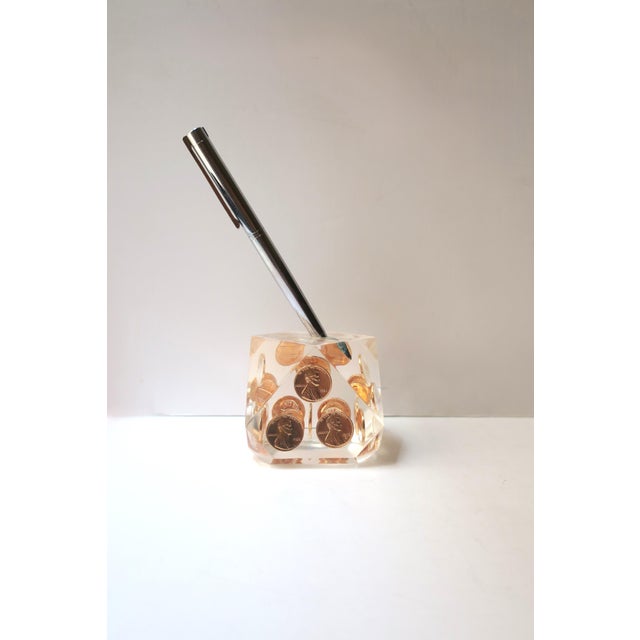 Postmodern Postmodern Lucite Desk Pen Holder For Sale - Image 3 of 8