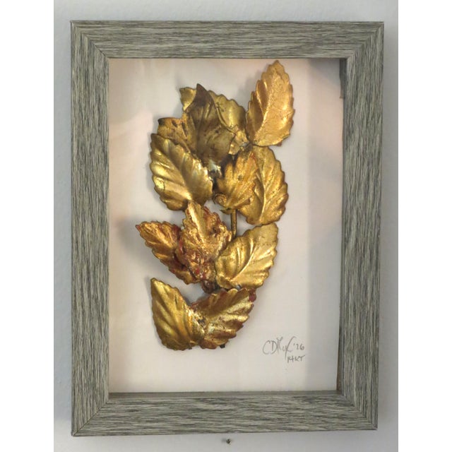 Mid-Century Modern Vintage Italian Patina Gold Leaf Tole Collages, Framed Pair, Mid Century For Sale - Image 3 of 7