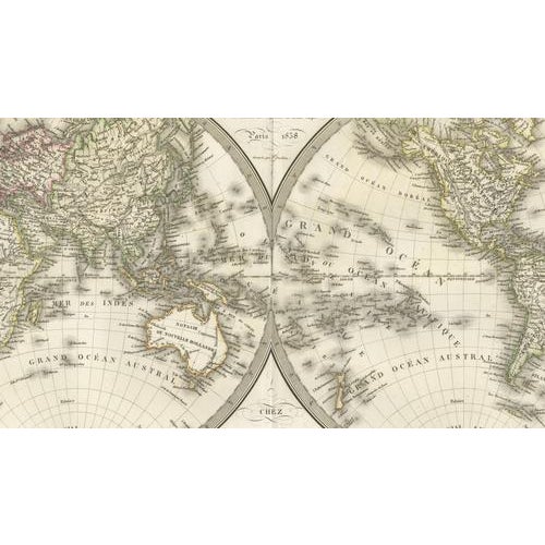 Antique Double Hemisphere World Map by Lapie, Paris, 1838 For Sale - Image 4 of 11