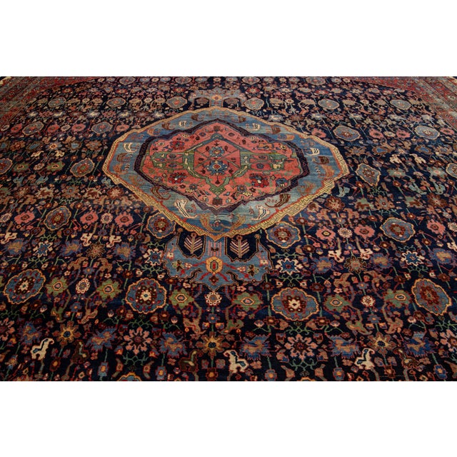 Red Allover Designed Antique Persian Bidjar Wool Rug Oversize in Blue and Red For Sale - Image 8 of 10