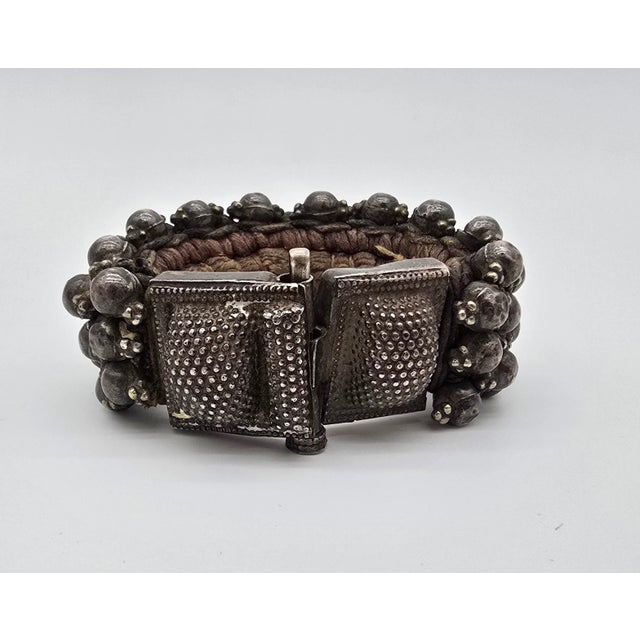 Traditional Antique Silver Rajasthan Beaded Ball Cuff Bracelet For Sale - Image 3 of 12