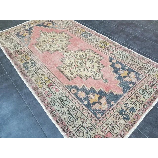 Tribal 1960s Vintage Oushak Handmade Tribal Wool Rug- 4′3″ × 8′4″ For Sale - Image 3 of 11