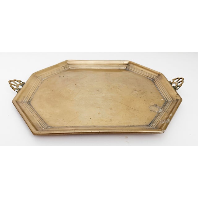 Early 1900s Brass Tray With Ornate Handles For Sale - Image 4 of 8