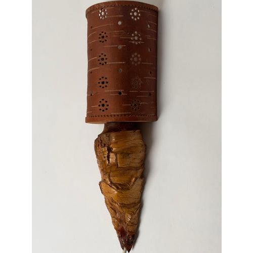 Wood Swedish Folk Art Wood Wall Sconce with Birch Bark Shade, 1950 For Sale - Image 7 of 16