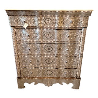 Moorish Bone, Abalone & Mother-of-Pearl Inlaid Marble-Top Chest, C. 1910 For Sale
