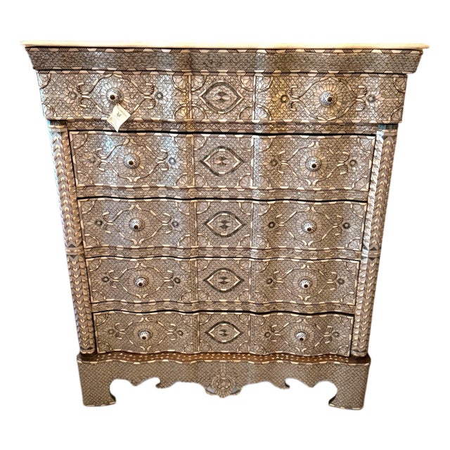 Moorish Bone, Abalone & Mother-of-Pearl Inlaid Marble-Top Chest, C. 1910 For Sale
