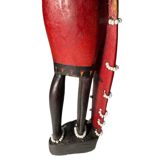 Wood Hand Carved Wooden African Maasai Warrior Figure For Sale - Image 7 of 9