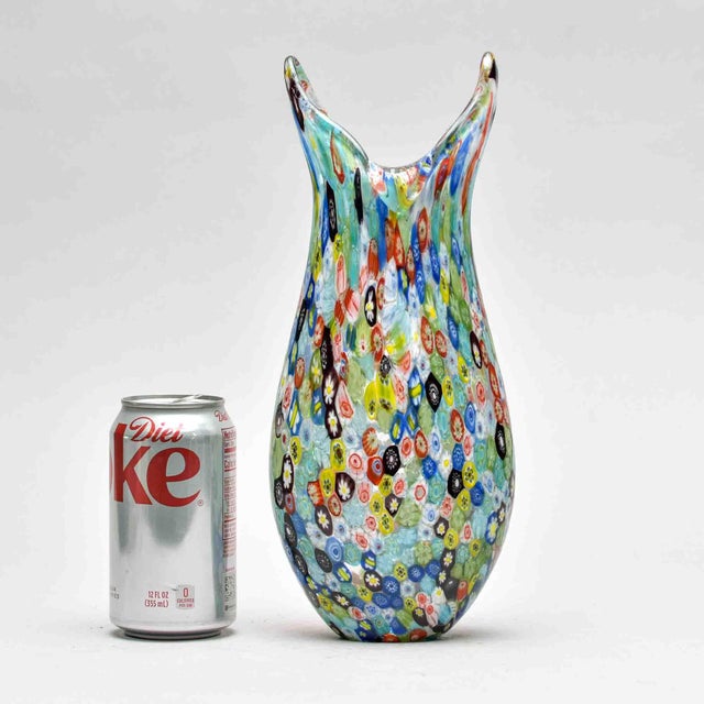 Murano Millefiori Glass Vase With Dual-Point Crown Rim For Sale - Image 11 of 11