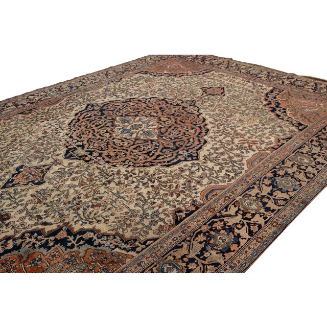 Textile Antique Beige Sarouk Farahan Persian Handmade Wool Rug For Sale - Image 7 of 13