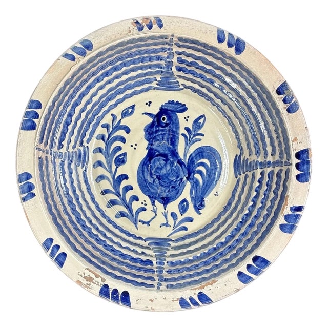Large Spanish Fajalauza Ceramic Bowl from Lebrillo For Sale