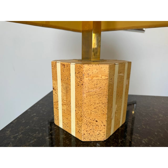 1970s Vintage Italian Organic Beige Cork and Brass Table Lamp For Sale - Image 5 of 12
