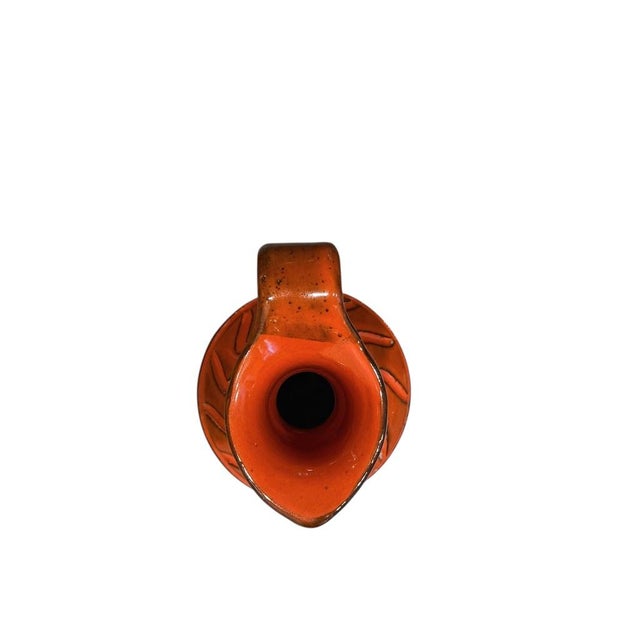 Mid 20th Century Bitossi Orange Mid-Century Modern Sgraffito Geometric Relief Ceramic Jug For Sale - Image 5 of 10