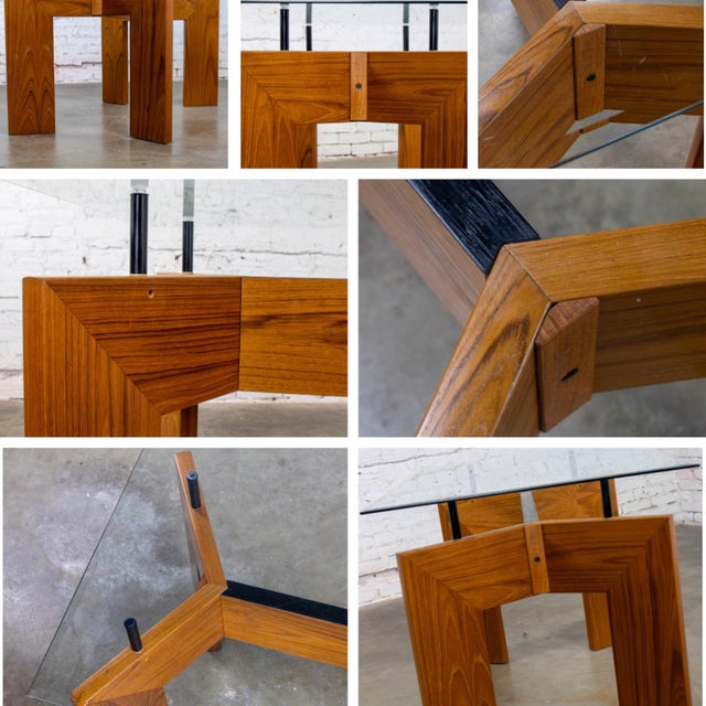 Mid to Late 20th Century Modern to Scandinavian Modern Dining Table Teak Slab Base & Rectangular Beveled Glass Top For Sale - Image 12 of 18