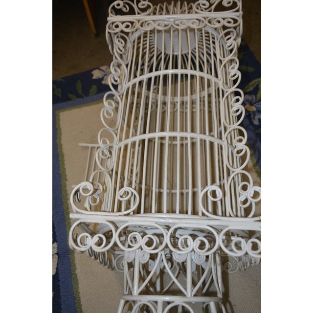 Vintage Tall White Fern Head Round Wicker Hanging Bird Cage W/ Single Door For Sale - Image 17 of 17