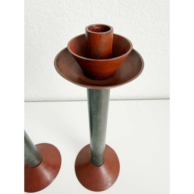Memphis Group Postmodern Memphis Milano Style Candle Holders, a Pair, Late 20th Century For Sale - Image 4 of 12
