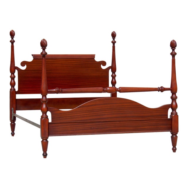 Vintage Solid Mahogany Four Poster Full/Double Bed | Chippendale Inspired | Heirloom Quality With Carved Fluted Columns | 1950s Usa For Sale