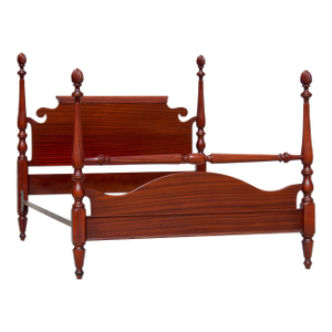 Vintage Solid Mahogany Four Poster Full/Double Bed | Chippendale Inspired | Heirloom Quality With Carved Fluted Columns | 1950s Usa