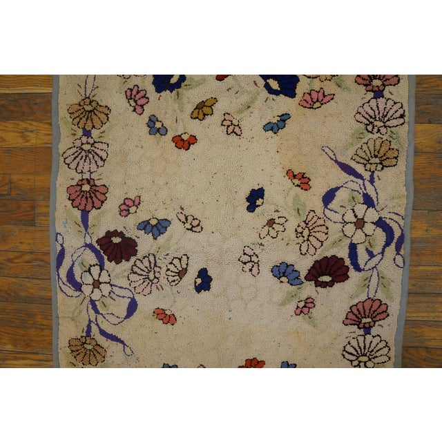 1930s Multicolor Floral Folk Art Antique American Hooked Rug 2'5" X 4'1" Handknotted Wool Carpet For Sale - Image 4 of 5